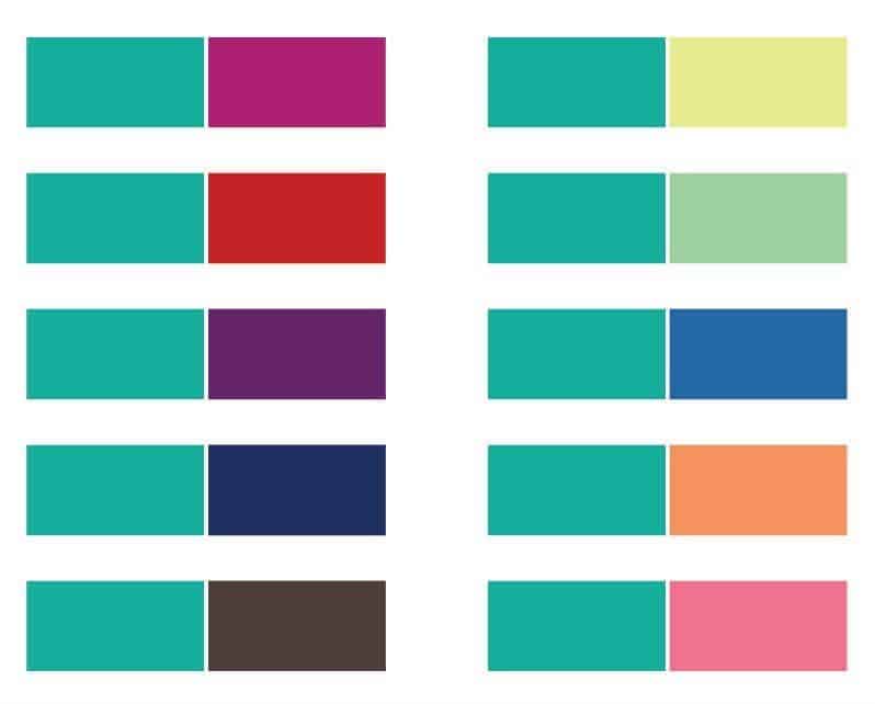 Which color is contrast to teal green?