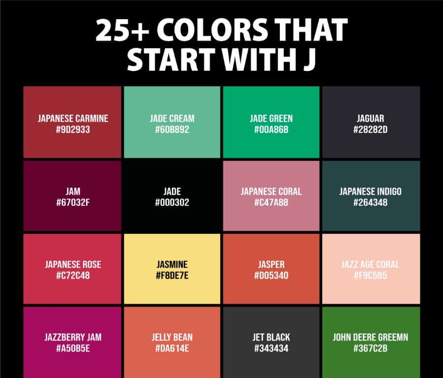 Which colour starts with letter J?